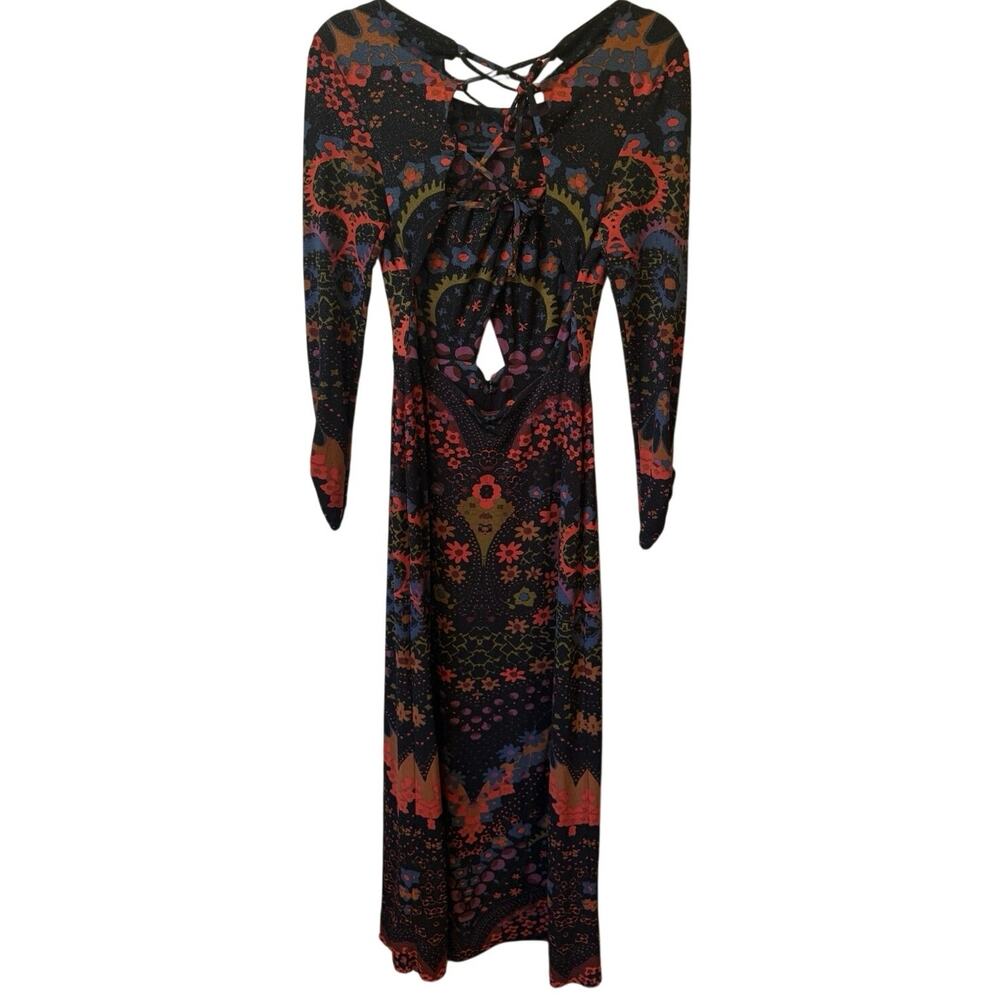 FREE PEOPLE Far Out Black Combo Maxi Dress Size Medium Dark Floral Cut Out Boho - Picture 9 of 13